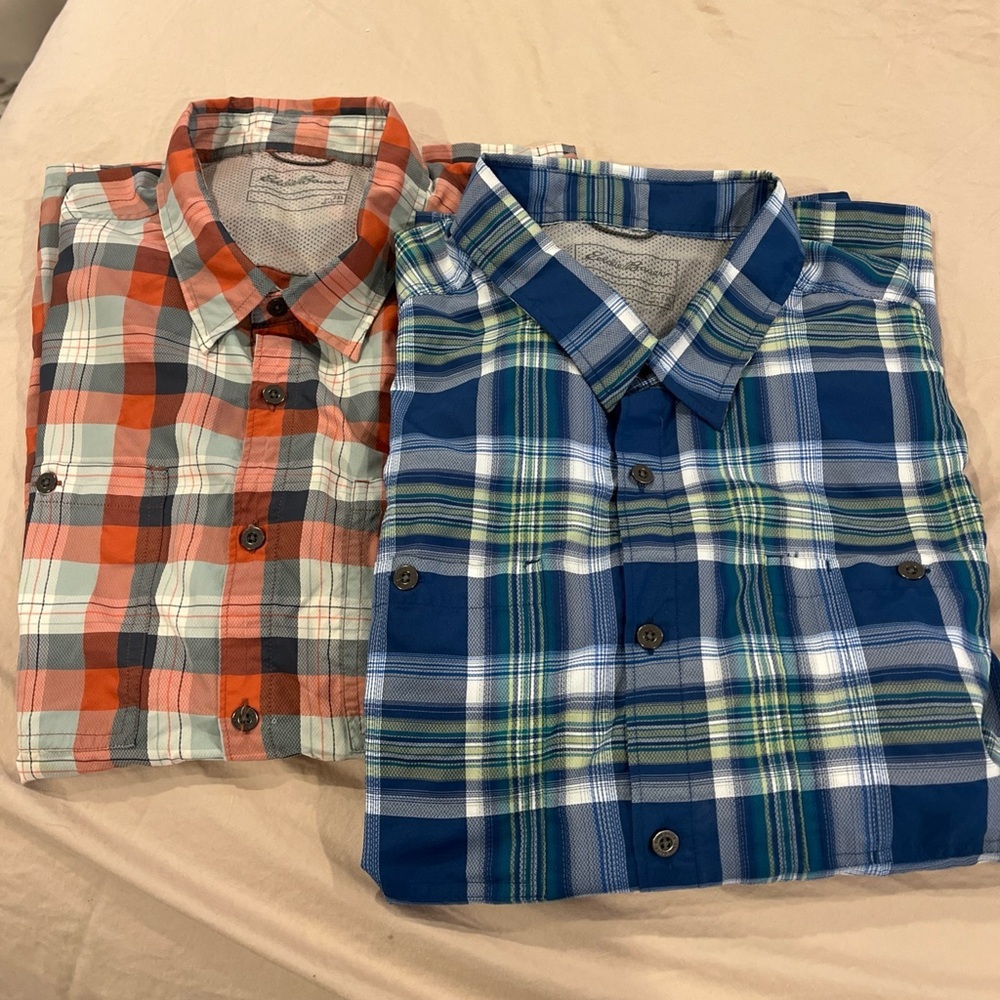 Eddie Bauer Lot of 2 Shirts Men 2XL Hiking Lightweight Pockets Button Up Nylon
